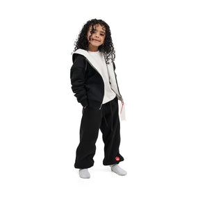 Kids black zip-up hoodie and sweatpants set #color_black x white