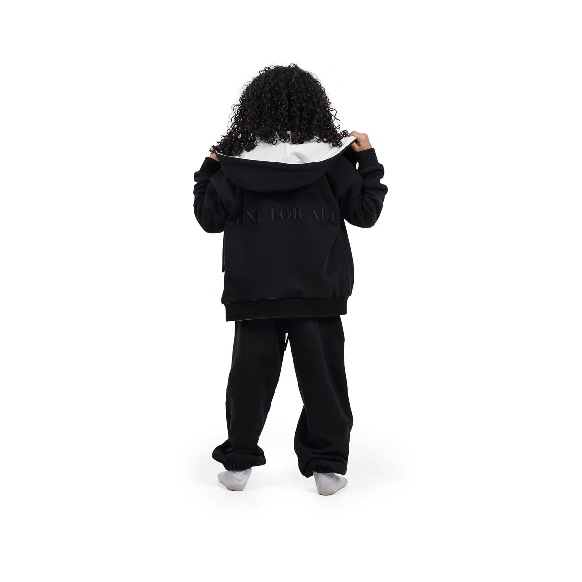 Kids black zip-up hoodie and sweatpants set #color_black x white