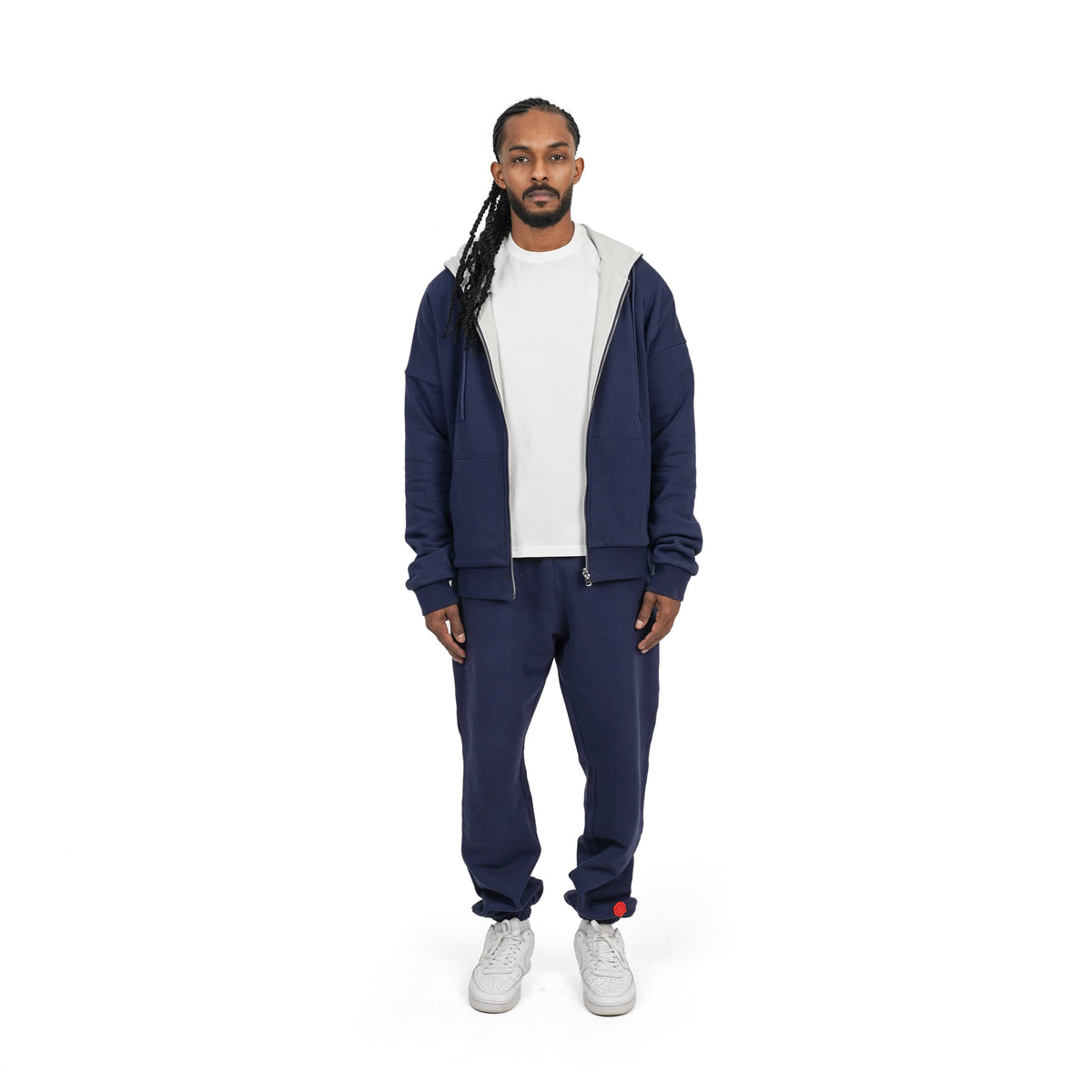 Navy zip-up hoodie and sweatpants set #color_skyscraper